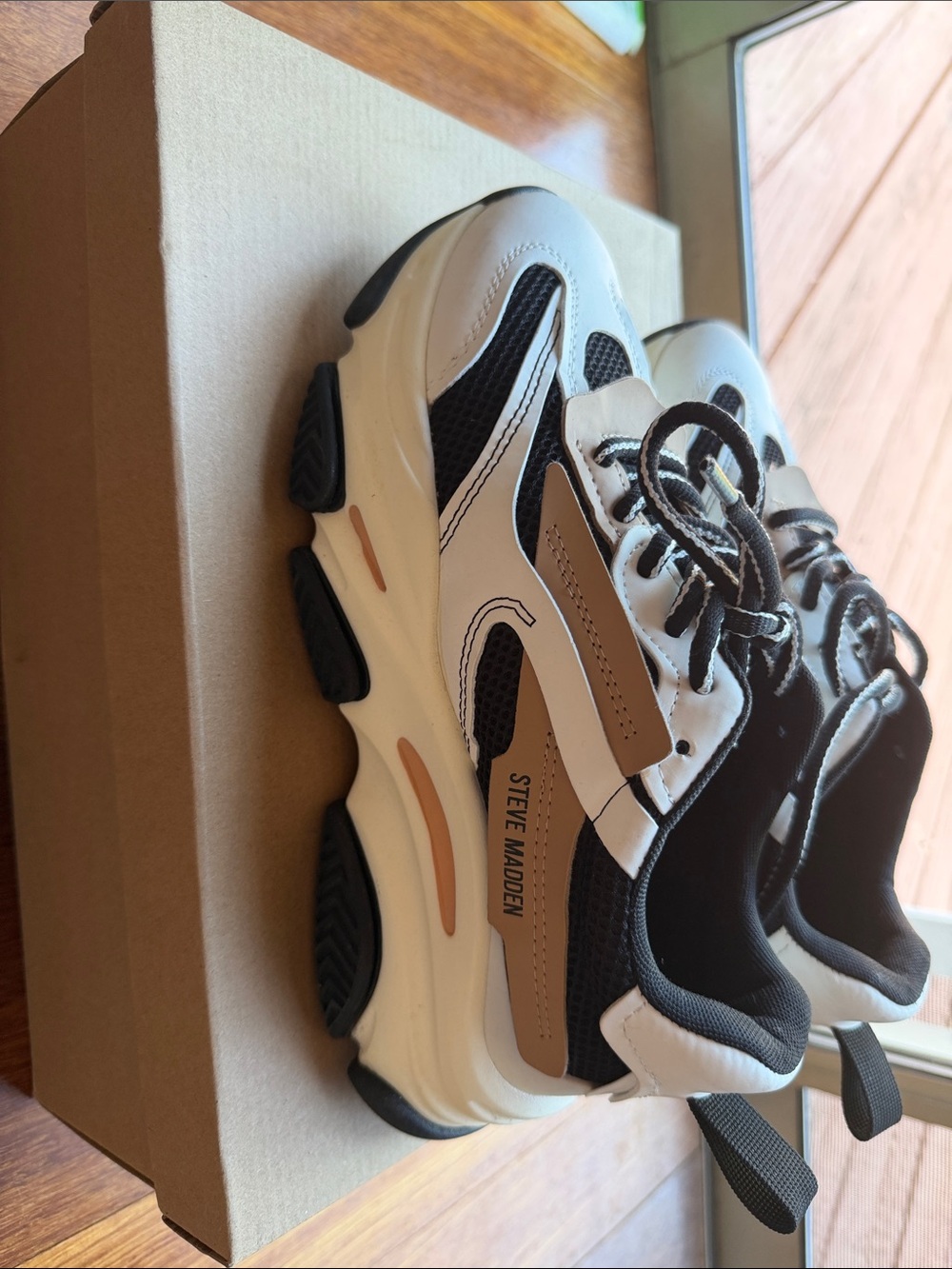 Steve Madden Kids White, Black and Tan Chunky Lace-Up Sneakers